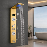 ZeeCry Stainless Steel Shower Panel Full Set ,Overhead Waterfall Shower , Hand Shower , Wall Mount Shower Panel For BathroomsBody Massage Spray Handheld Shower,Wall Mount Easy Connect Shower Panel Kit, Luxury Shower Panel 5 in One Tower System.