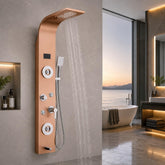 ZeeCry Luxurious Shower Panel Rainfall Shower, Body Massage Spray Handheld Shower,Wall Mount Easy Connect Shower Panel Kit, Luxury Shower Panel 5 in One Tower System,Body Massage Spray,Temperature Display, Waterfall Shower,Stainless Steel 304 Grade.