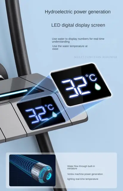 ZeeCry Luxury Thermostatic Shower Set With LED Display Finish Matte GreyColor / 4 in 1 Wall Mixer Single Lever Shower Panel Rain Fall heavy Brass Waterfall Bathroom shower System,