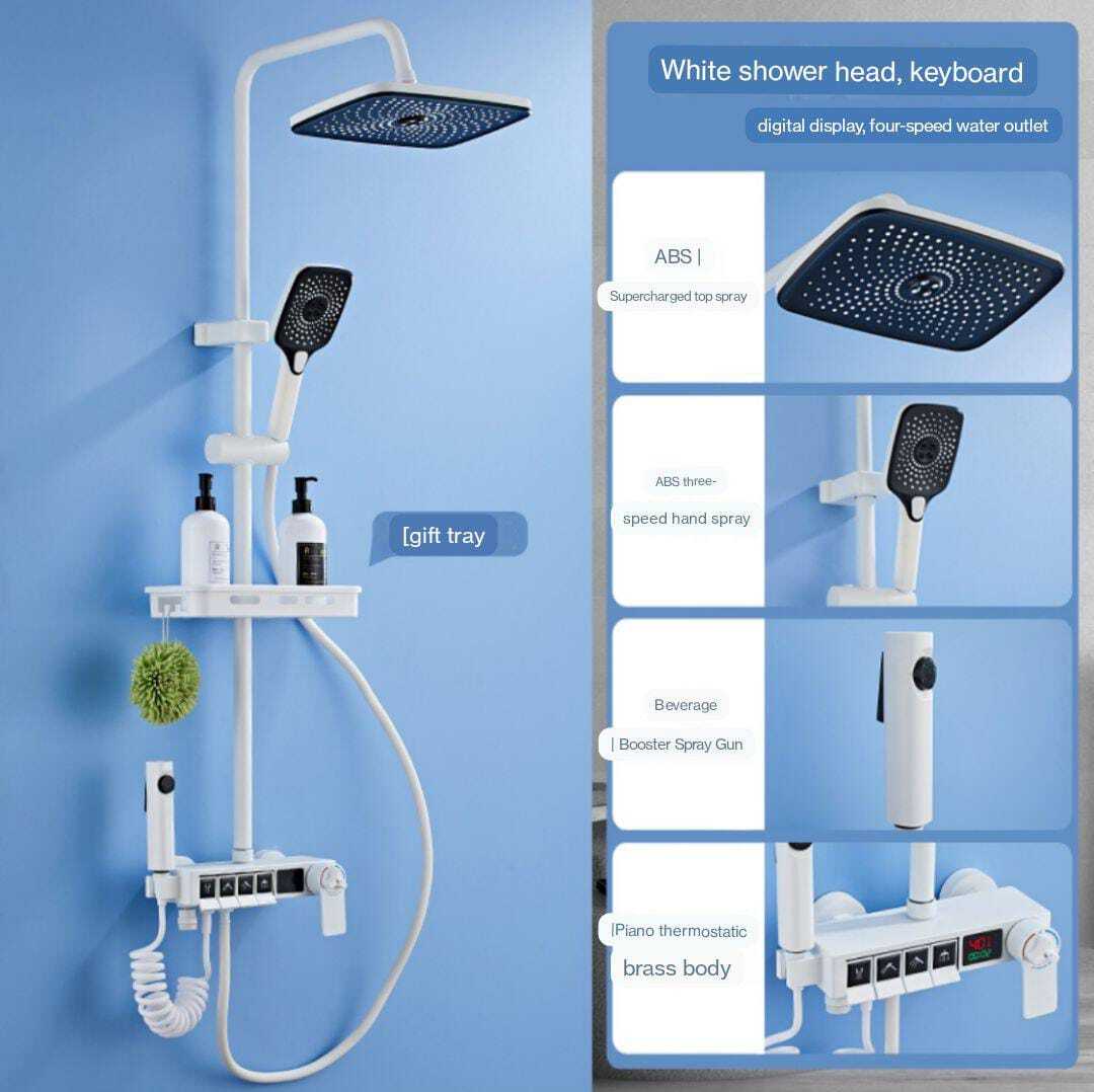 ZeeCry Thermostat Shower Set System/Rainfall Multifunction shower set White Black 5 in 1 Wall Mixer Single Lever Shower set