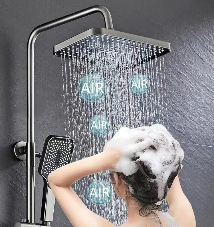 ZeeCry 4 Piano Thermostatic Shower Set Finish Matte GreyColor / 4 in 1 Wall Mixer Single Lever Shower Panel Rain Fall heavy Brass Waterfall Bathroom shower System,