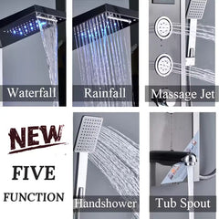 ZeeCry Stainless Steel Shower 304 Grade Panel 6 in 1 Tower System With LED Rainfall Shower Body Massage Spray Handheld Shower Temperature Display, Easy Connect Shower Panel.