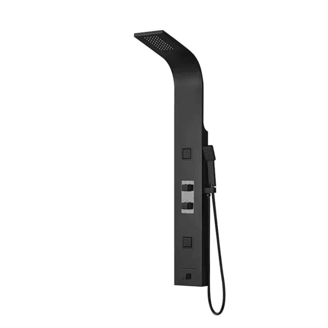 ZeeCry 6 in 1 Shower Panel for Bathroom/Modern Shower System with Rainfall Shower, Jet Sprayers, Waterfall Tap and Hand Shower For Bathroom/Digital Shower Set with LED Display - Black
