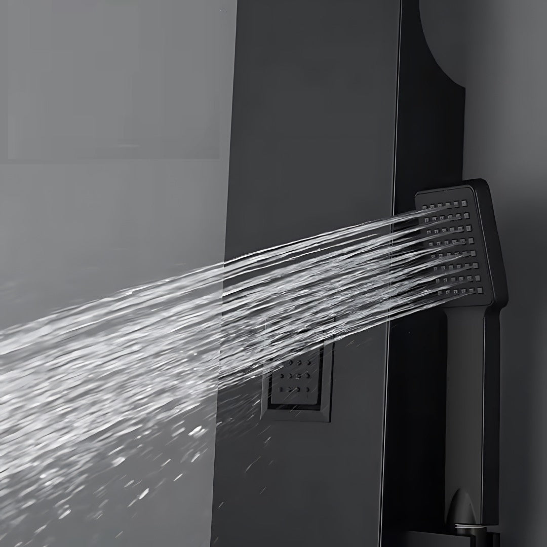ZeeCry 6 in 1 Shower Panel for Bathroom/Modern Shower System with Rainfall Shower, Jet Sprayers, Waterfall Tap and Hand Shower For Bathroom/Digital Shower Set with LED Display - Black