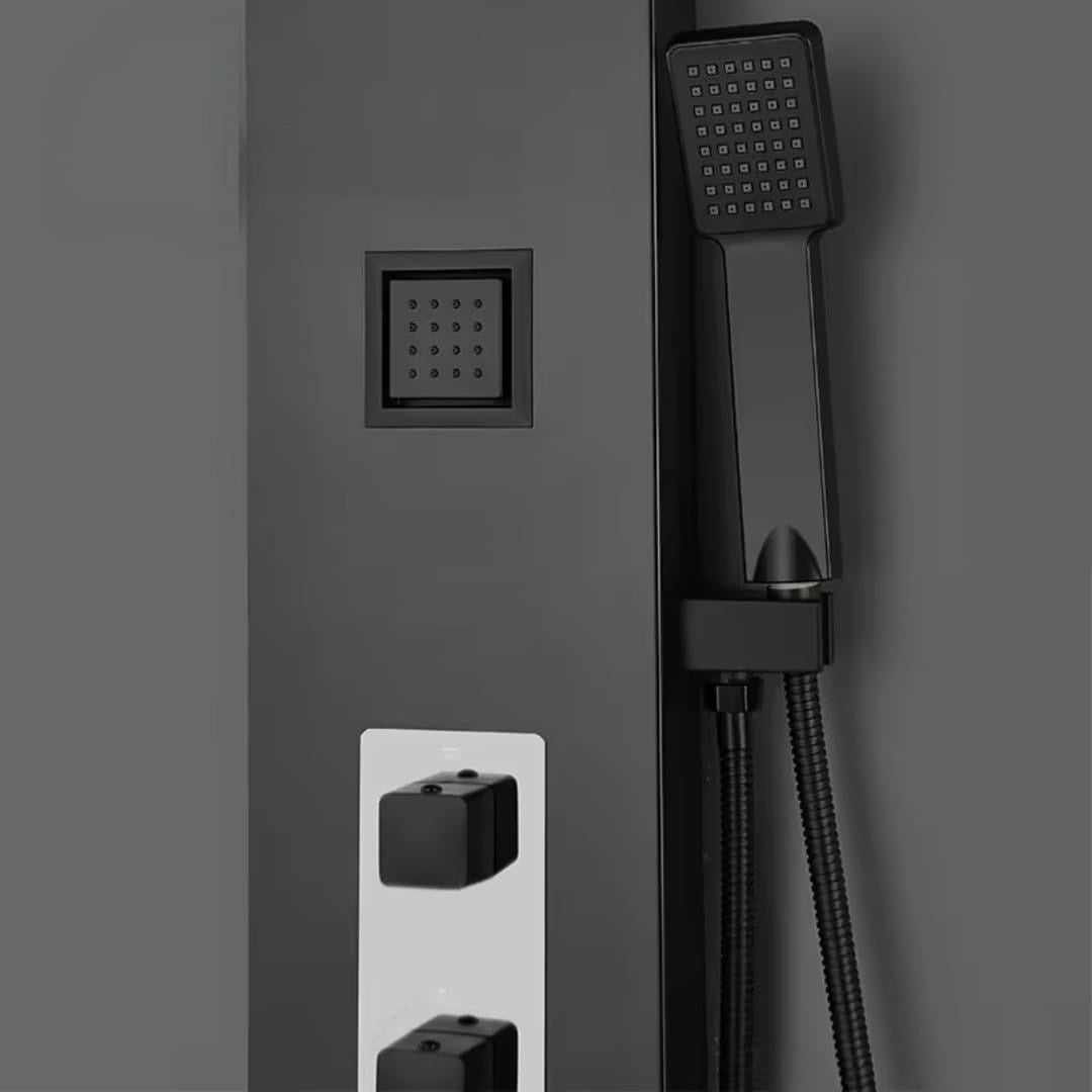 ZeeCry 6 in 1 Shower Panel for Bathroom/Modern Shower System with Rainfall Shower, Jet Sprayers, Waterfall Tap and Hand Shower For Bathroom/Digital Shower Set with LED Display - Black