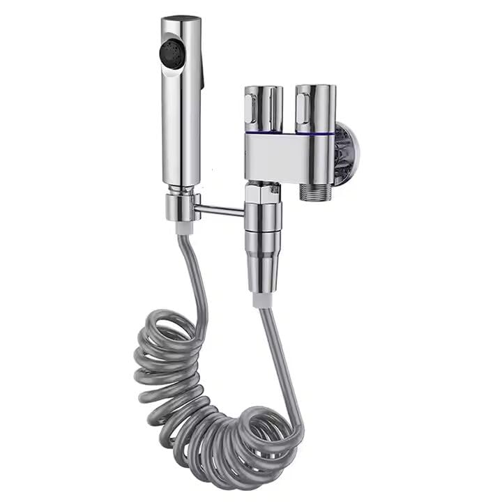 Zeecry Bathroom Spray Gun Set – Modern High-Pressure Bidet Sprayer, Chrome Finish, Faucet Angle Valve, 2m Hose, 1/2" Thread, for Toilet & Household Cleaning buy one get one free