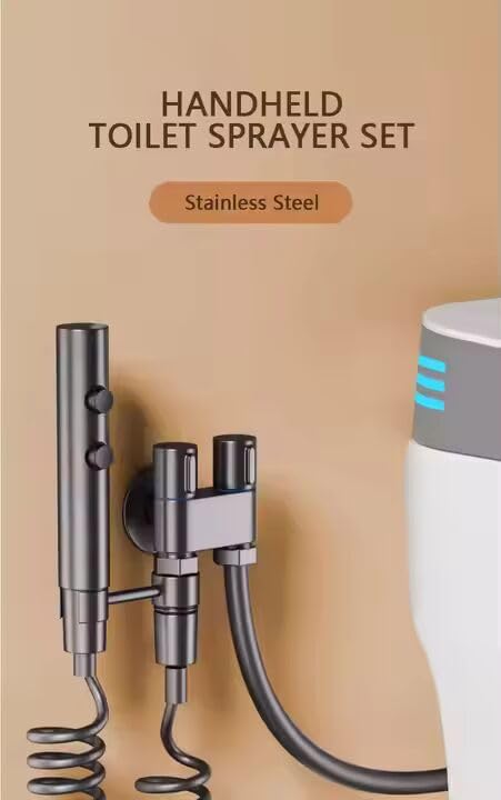 Zeecry Premium Grey Bidet Sprayer Set with Faucet Angle Valve, High-Pressure Spray Gun for Toilet & Bathroom Cleaning, 2m Hose, Wall Mount, 1/2" Connector buy one get one free
