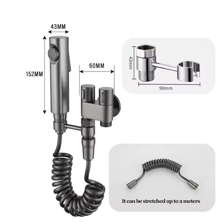 Zeecry Bathroom Spray Gun Set – Modern High-Pressure Bidet Sprayer, Chrome Finish, Faucet Angle Valve, 2m Hose, 1/2" Thread, for Toilet & Household Cleaning buy one get one free