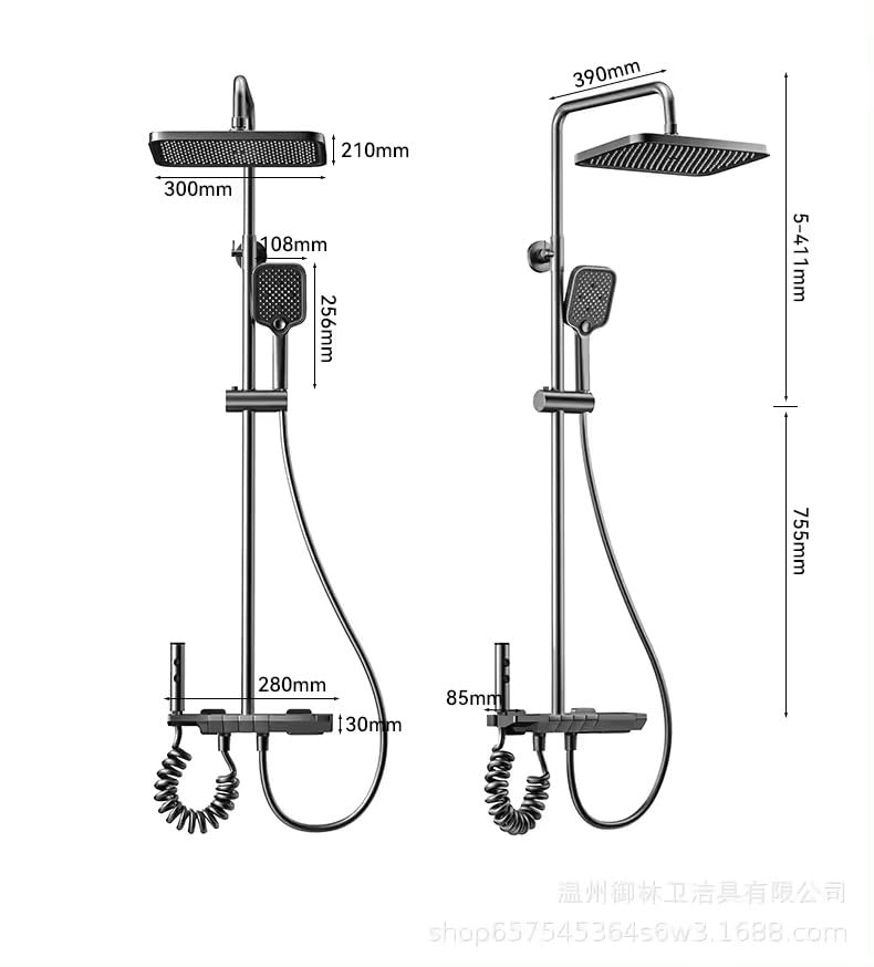 ZeeCry Thermostatic Shower Set Rainfall Modular Shower Panel/Hand shower + overhead rectangle Shower/Piano Switches Shower Panel/Grey Color Brass Body /4 in 1 Wall Mixer Single Lever Shower set