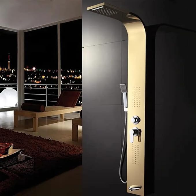 ZeeCry Shower Panel Rainfall Shower, Body Massage Spray Handheld Shower ,Wall Mount Easy Connect Shower Panel Kit , Luxury Gold Shower Panel 6 in One With LED Display Tower System ( Stainless Steel ) 304