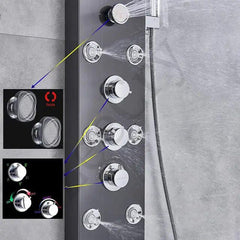 ZeeCry Shower Panel 8-in-1 Thermostatic | Stainless Steel 304, Rainfall Shower, 8 Body Jets, Handheld, Hot & Cold Mixer, LED Display, Wall Mount Kit (Luxurious Chrome) Free Faucet Angle Valve