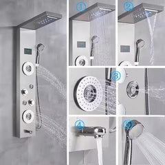 ZeeCry Luxury Thermostatic Shower Panel Full Set for Bathroom,Stainless Steel Shower 304 Grade, Thermostat Luxury Shower Panel With Chrome Finish ,6 in 1 System With Temperature Digital LED Shower Panel.