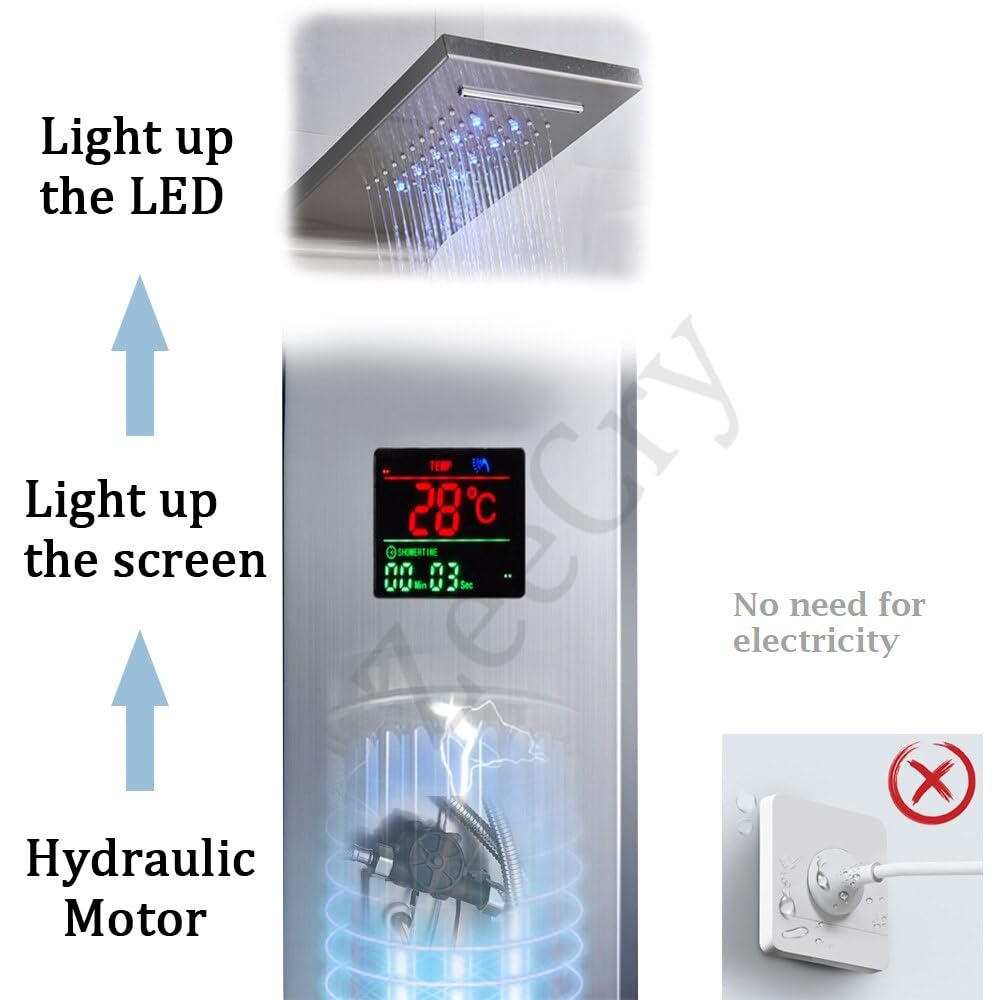 ZeeCry Thermostatic Chrome shower Panel/Rainfall Shower,8 Body Massage Spray/Luxury Bathroom shower Panel Waterfall Body Massage shower (Stainless Steel) 304 Free Faucet Angle Valve