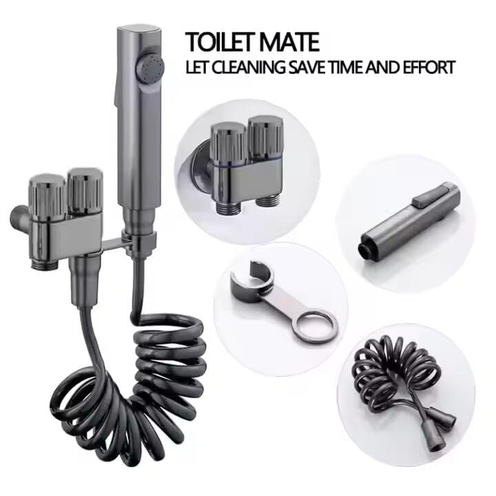 Zeecry Bathroom Spray Gun Set – Modern High-Pressure Bidet Sprayer, Chrome Finish, Faucet Angle Valve, 2m Hose, 1/2" Thread, for Toilet & Household Cleaning buy one get one free
