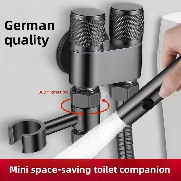 Zeecry Premium Grey Bidet Sprayer Set with Faucet Angle Valve, High-Pressure Spray Gun for Toilet & Bathroom Cleaning, 2m Hose, Wall Mount, 1/2" Connector buy one get one free