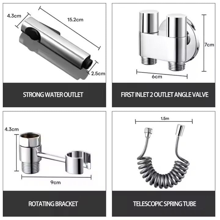 Zeecry Bathroom Spray Gun Set – Modern High-Pressure Bidet Sprayer, Chrome Finish, Faucet Angle Valve, 2m Hose, 1/2" Thread, for Toilet & Household Cleaning buy one get one free