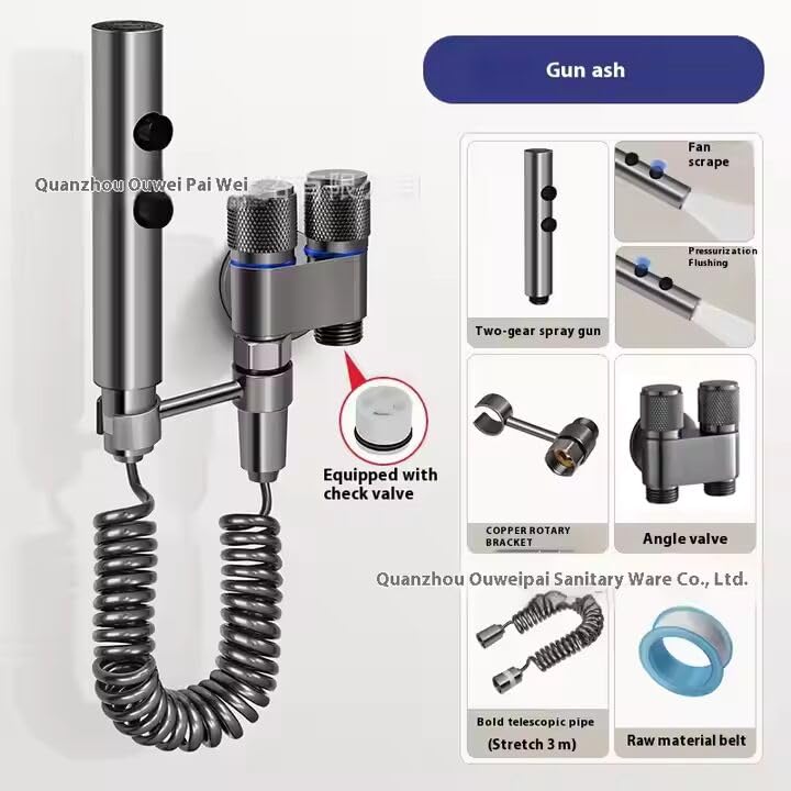 Zeecry Premium Grey Bidet Sprayer Set with Faucet Angle Valve, High-Pressure Spray Gun for Toilet & Bathroom Cleaning, 2m Hose, Wall Mount, 1/2" Connector buy one get one free