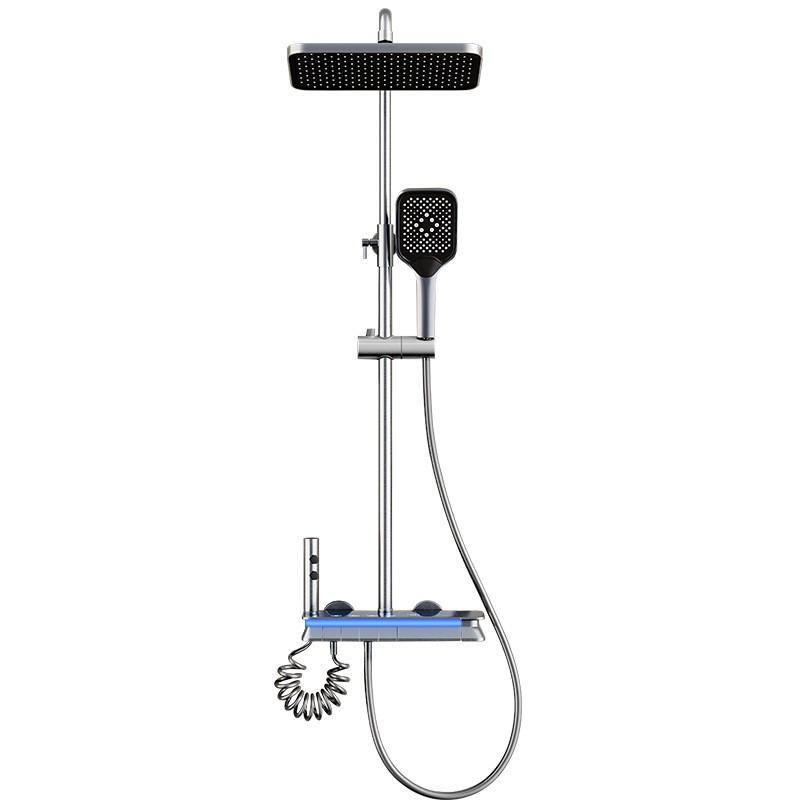 ZeeCry Thermostat Shower Set ,5 in 1 Wall Mixer Single Lever Overhead Shower Set , Hand shower + overhead rectangle Shower, Heavy Brass | Rainfall Modular Shower System  (Stainless Steel) SS304 Grey