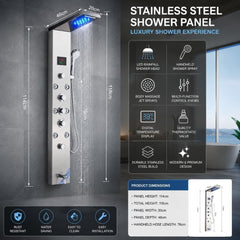 ZeeCry Shower Panel 8-in-1 Thermostatic | Stainless Steel 304, Rainfall Shower, 8 Body Jets, Handheld, Hot & Cold Mixer, LED Display, Wall Mount Kit (Luxurious Chrome) Free Faucet Angle Valve