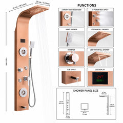 ZeeCry Luxurious  Shower Panel Rainfall Shower, Body Massage Spray Handheld Shower,Wall Mount Easy Connect Shower Panel Kit, Luxury Shower Panel 5 in One Tower System,Body Massage Spray,Temperature Display, Waterfall Shower,Stainless Steel 304 Grade.