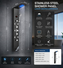 ZeeCry 8-in-1 Thermostatic Shower Panel | Stainless Steel 304, Rainfall Shower, 8 Body Jets, Handheld, Hot & Cold Mixer, LED Display, Wall Mount System (Brushed Black Edition) free Faucet