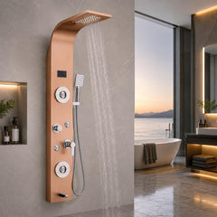 ZeeCry Luxurious  Shower Panel Rainfall Shower, Body Massage Spray Handheld Shower,Wall Mount Easy Connect Shower Panel Kit, Luxury Shower Panel 5 in One Tower System,Body Massage Spray,Temperature Display, Waterfall Shower,Stainless Steel 304 Grade.