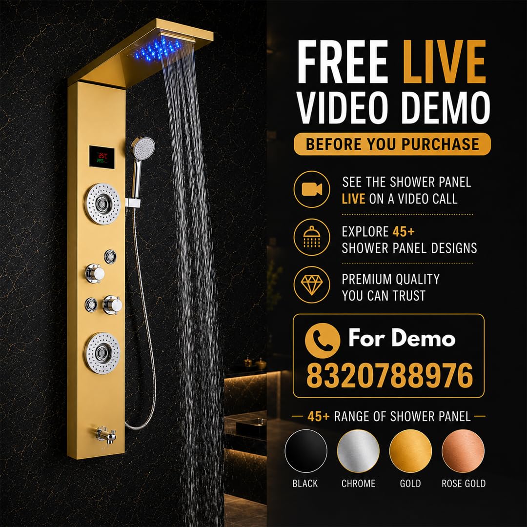 ZeeCry Stainless Steel Shower Panel Full Set ,Overhead Waterfall Shower , Hand Shower , Wall Mount Shower Panel For BathroomsBody Massage Spray Handheld Shower,Wall Mount Easy Connect Shower Panel Kit, Luxury Shower Panel 5 in One Tower System.