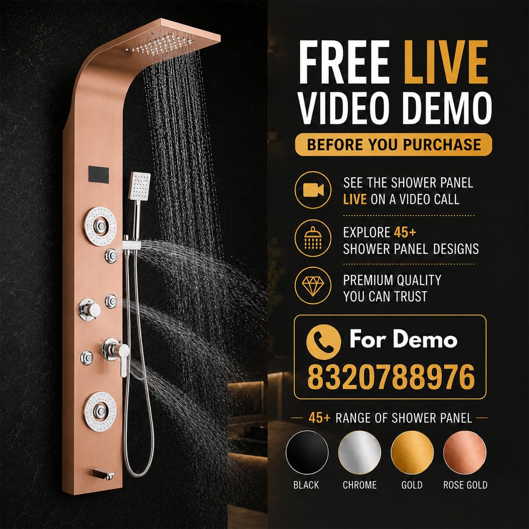 ZeeCry Luxurious  Shower Panel Rainfall Shower, Body Massage Spray Handheld Shower,Wall Mount Easy Connect Shower Panel Kit, Luxury Shower Panel 5 in One Tower System,Body Massage Spray,Temperature Display, Waterfall Shower,Stainless Steel 304 Grade.