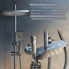 ZeeCry Thermostatic Shower Set Rainfall Modular Hand shower + overhead rectangle Shower/Grey Color (Stainless Steel) SS304 Brass Body / 4 in 1 Wall Mixer Single Lever Shower set