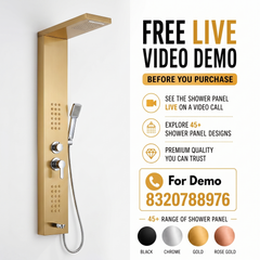 ZeeCry Shower Panel Rainfall Shower, Body Massage Spray Handheld Shower ,Wall Mount Easy Connect Shower Panel Kit , Luxury Gold Shower Panel 6 in One With LED Display Tower System ( Stainless Steel ) 304