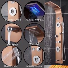 ZeeCry Luxurious  Shower Panel Rainfall Shower, Body Massage Spray Handheld Shower,Wall Mount Easy Connect Shower Panel Kit, Luxury Shower Panel 5 in One Tower System,Body Massage Spray,Temperature Display, Waterfall Shower,Stainless Steel 304 Grade.