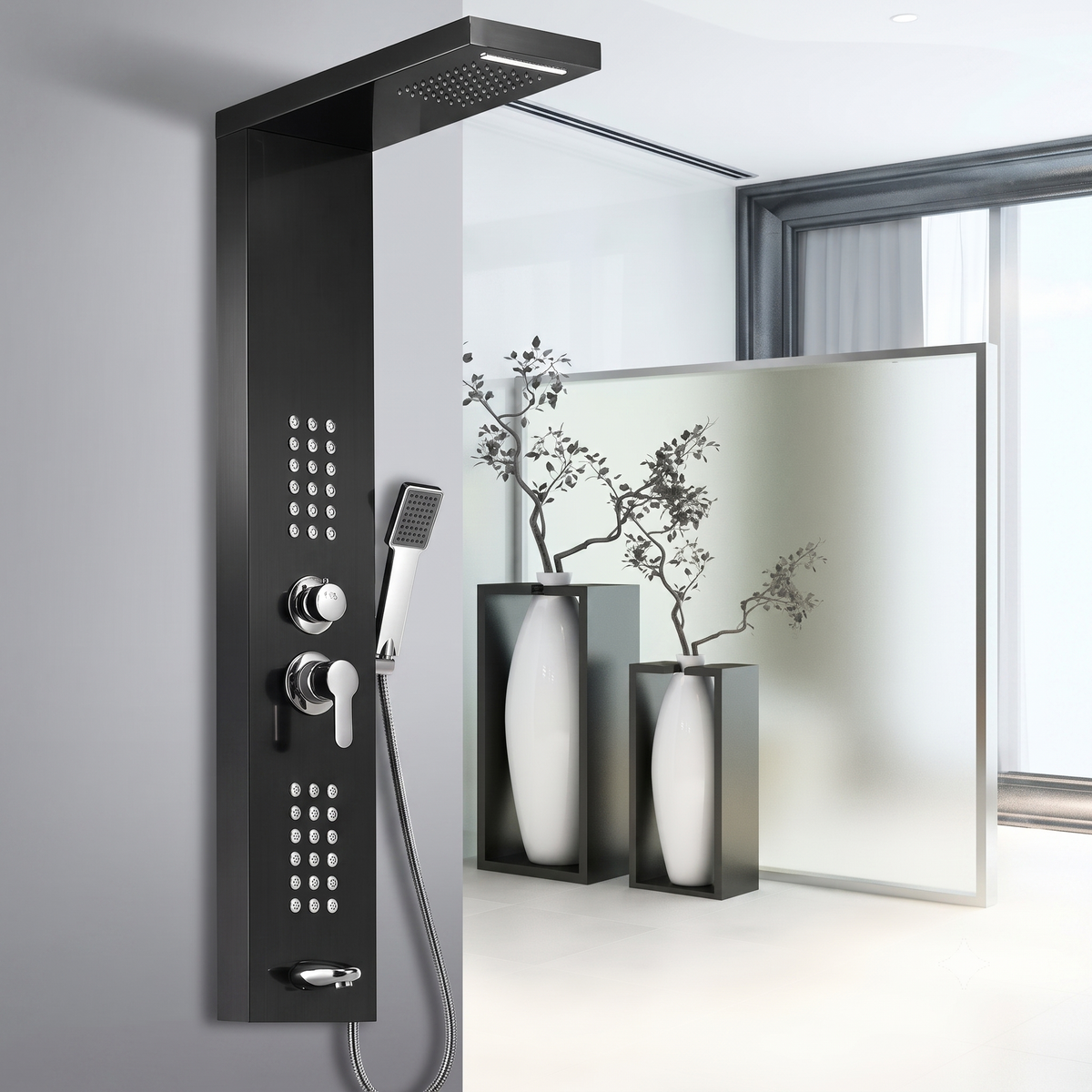ZeeCry Shower Panel Stainless Steel Shower 304 Grade Panel 6 in 1 Tower System Rainfall Shower, Body Massage Spray Handheld Shower,Wall Mount Easy Connect Shower Panel Kit