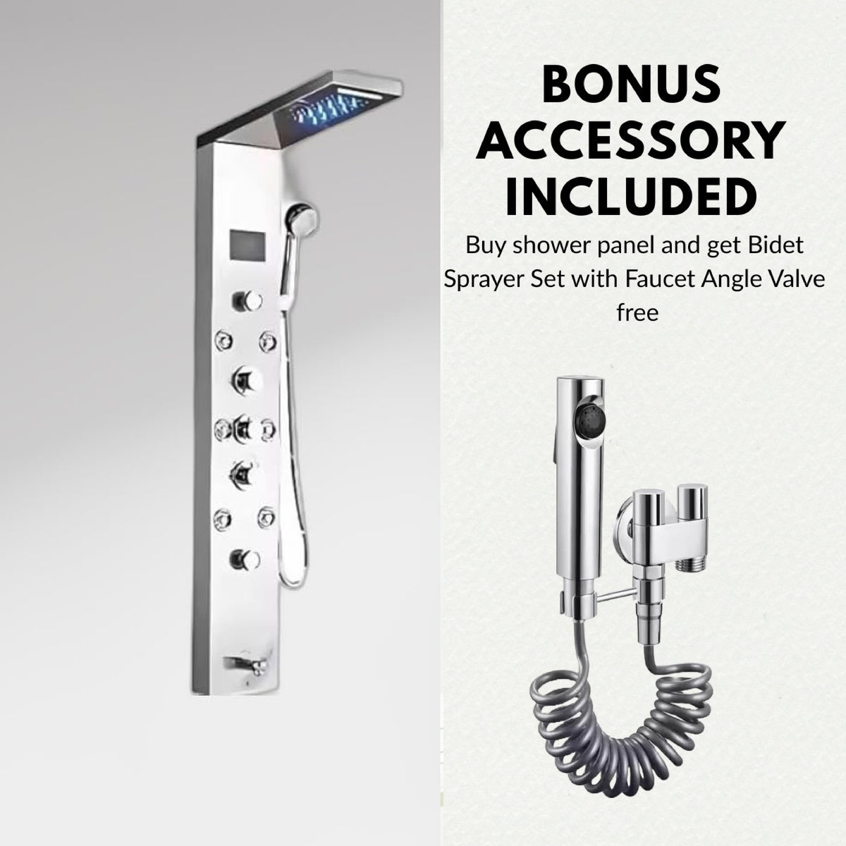 ZeeCry Shower Panel 8-in-1 Thermostatic | Stainless Steel 304, Rainfall Shower, 8 Body Jets, Handheld, Hot & Cold Mixer, LED Display, Wall Mount Kit (Luxurious Chrome) Free Faucet Angle Valve