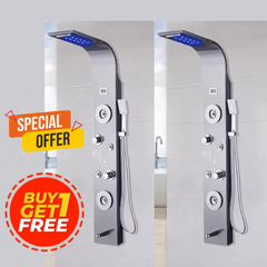 ZeeCry Shower Panel Thermostatic 5 in One with Rainfall Shower, Body Massage Spray, Handheld Shower, and Wall Mount - Easy Connect Shower Panel Kit with LED Display Temperature - Luxury Black Finish buy one get one free